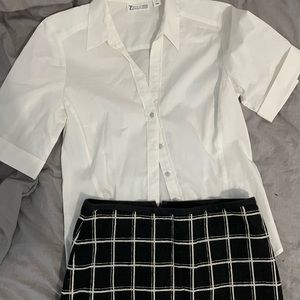 Selling outfit - white v neck house with checkered mini skirt